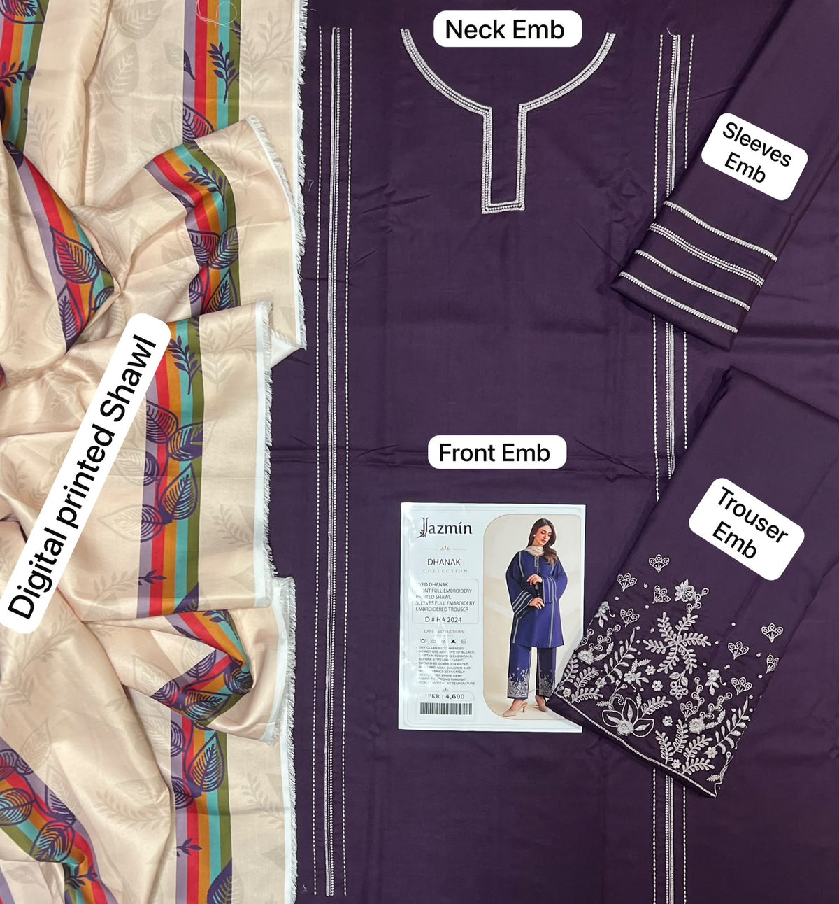JAZMINE LUXURY DHANAK COLLECTION 3PC HIT CODE