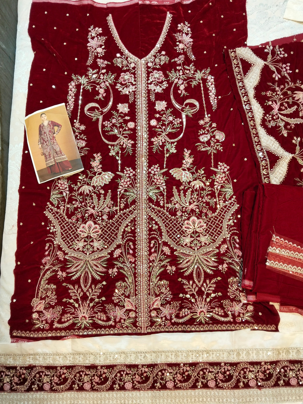 Ethnc Cheery Red Embroided Micro Velvet 2 Pc Hit Code E-1212
