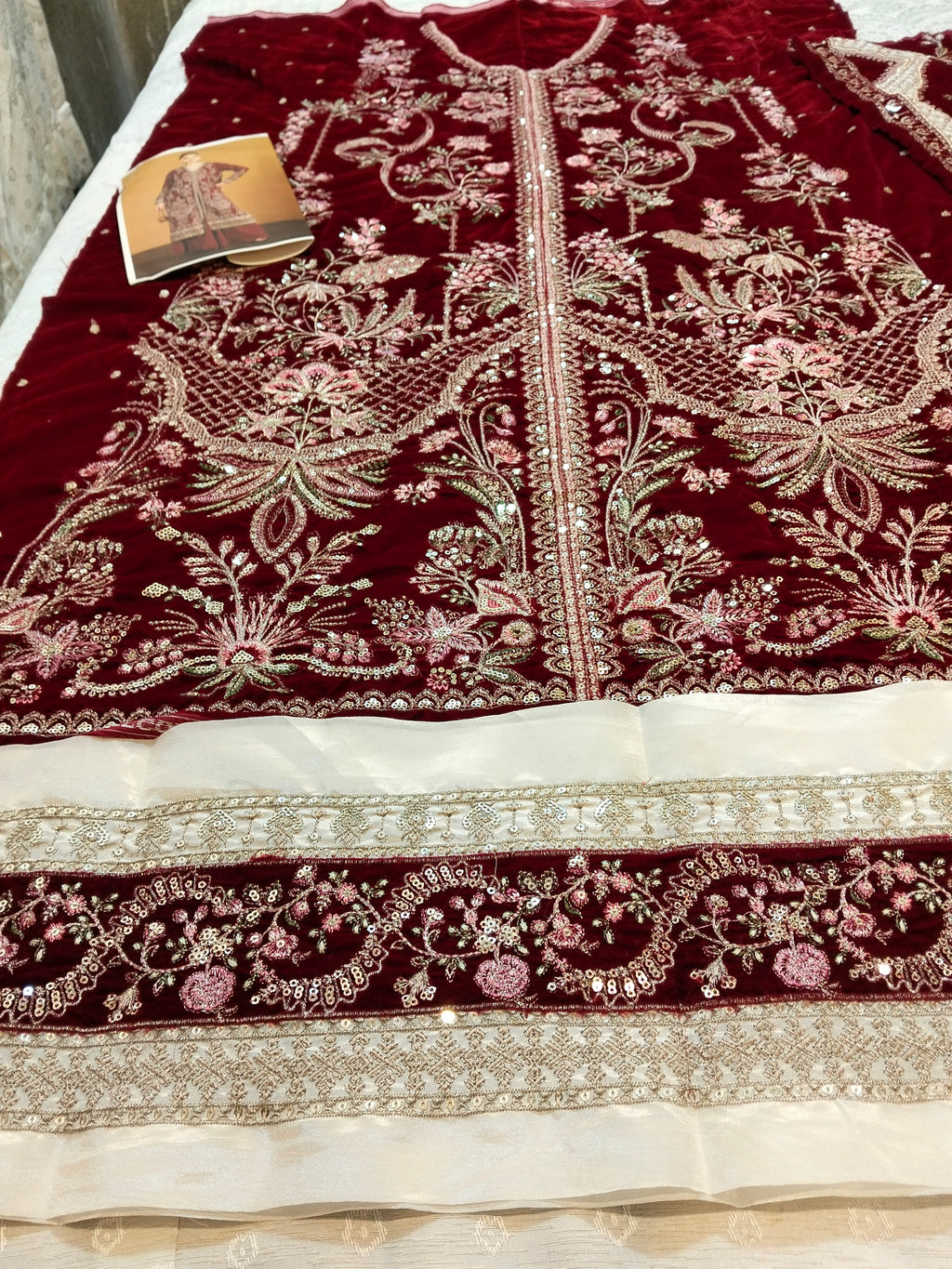 Ethnc Cheery Red Embroided Micro Velvet 2 Pc Hit Code E-1212