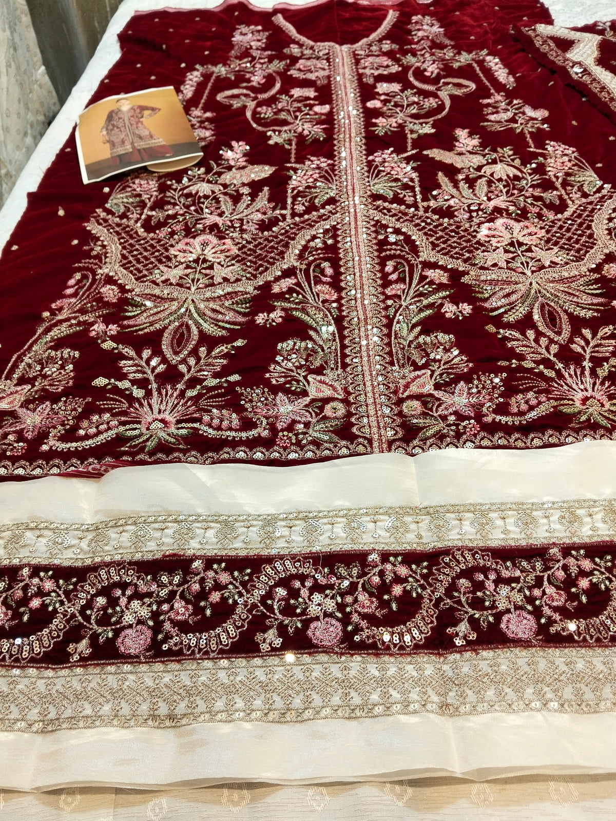 Ethnc Cheery Red Embroided Micro Velvet 2 Pc Hit Code E-1212