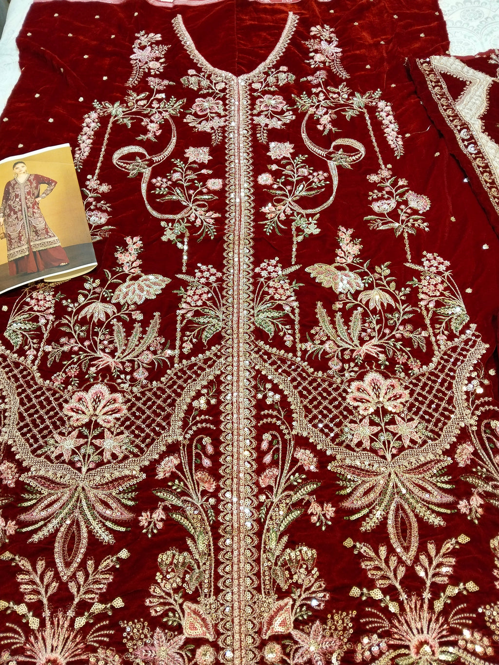 Ethnc Cheery Red Embroided Micro Velvet 2 Pc Hit Code E-1212