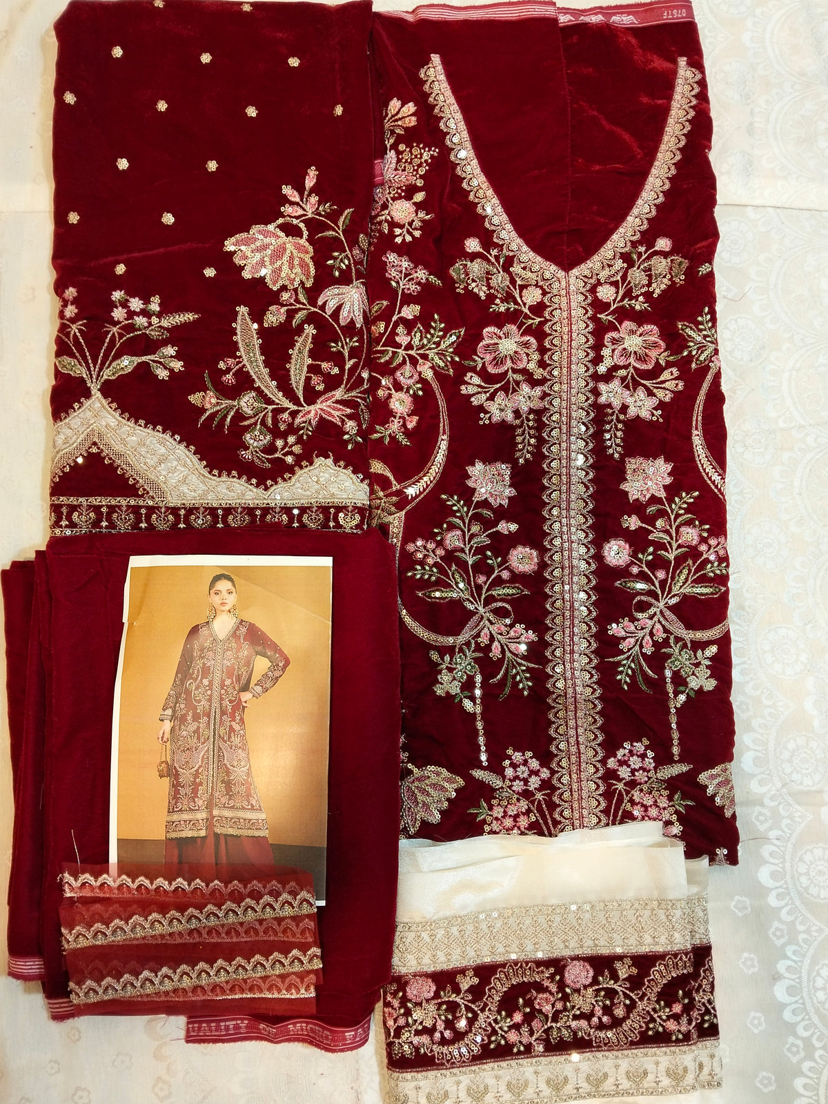 Ethnc Cheery Red Embroided Micro Velvet 2 Pc Hit Code E-1212