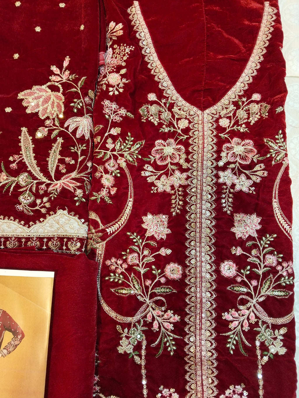Ethnc Cheery Red Embroided Micro Velvet 2 Pc Hit Code E-1212