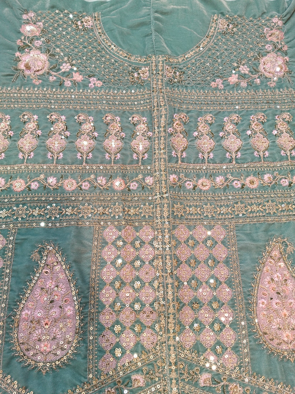 Ethnc Ice Green Embroided Micro Velvet 2Pc Hit Code E-719