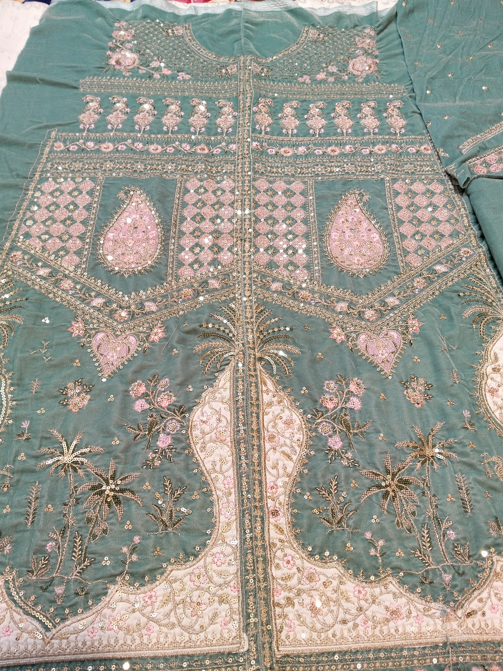 Ethnc Ice Green Embroided Micro Velvet 2Pc Hit Code E-719