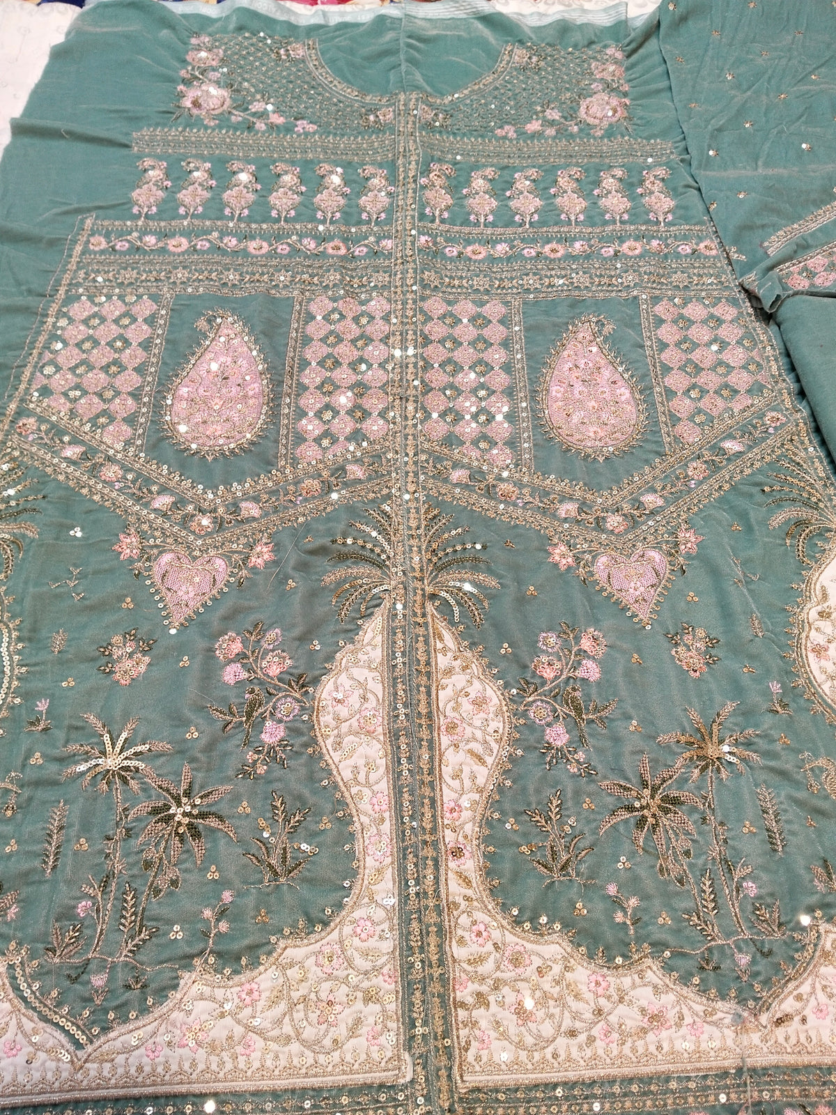 Ethnc Ice Green Embroided Micro Velvet 2Pc Hit Code E-719