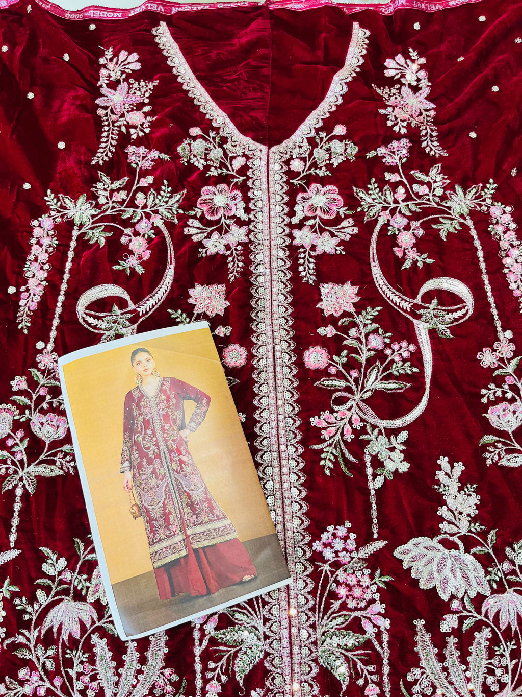 Ethnc Cheery Red Embroided Micro Velvet 2 Pc Hit Code E-1212