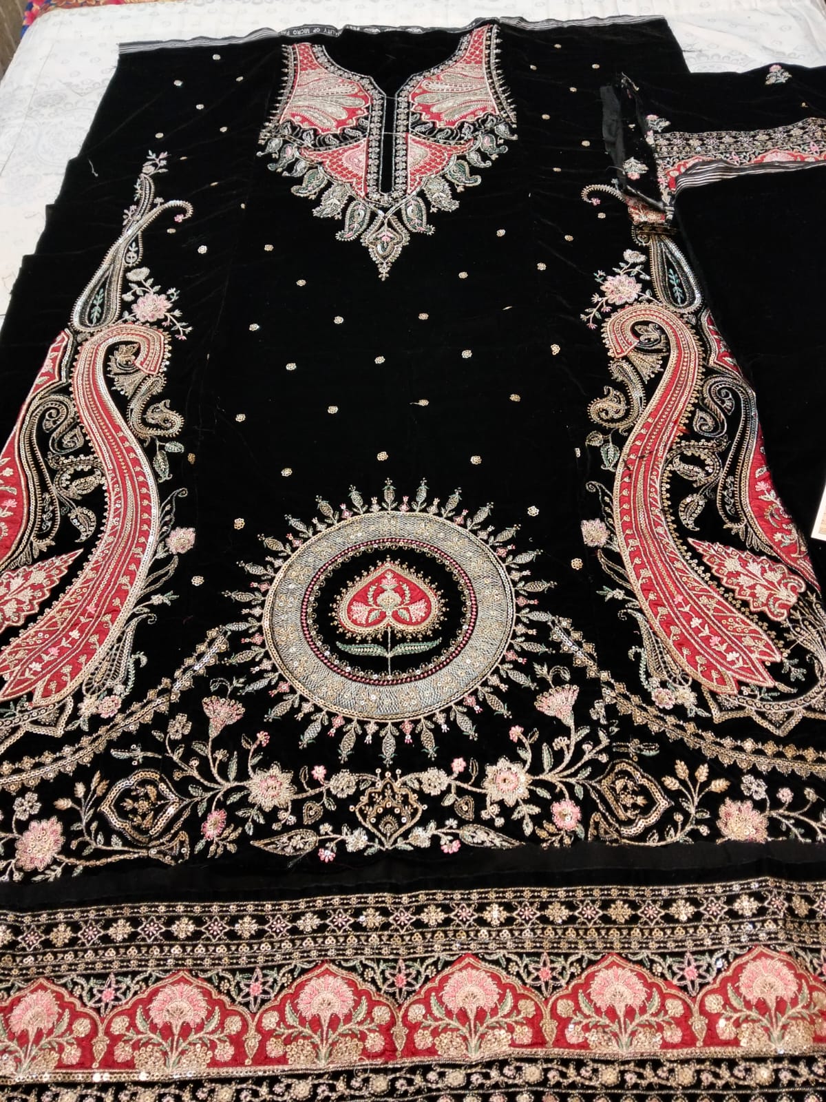 Ethnc Micro Velvet Black kaftan style 2 pc Hit Code E-1098