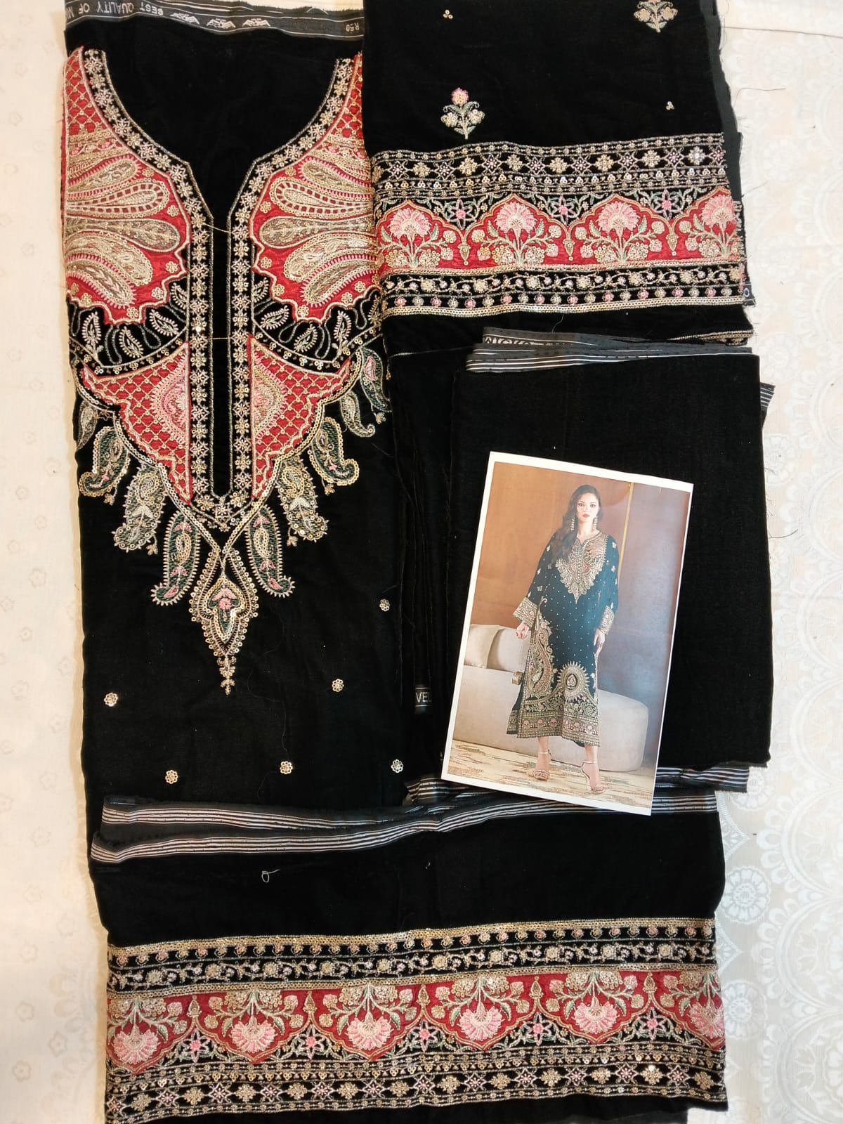 Ethnc Micro Velvet Black kaftan style 2 pc Hit Code E-1098