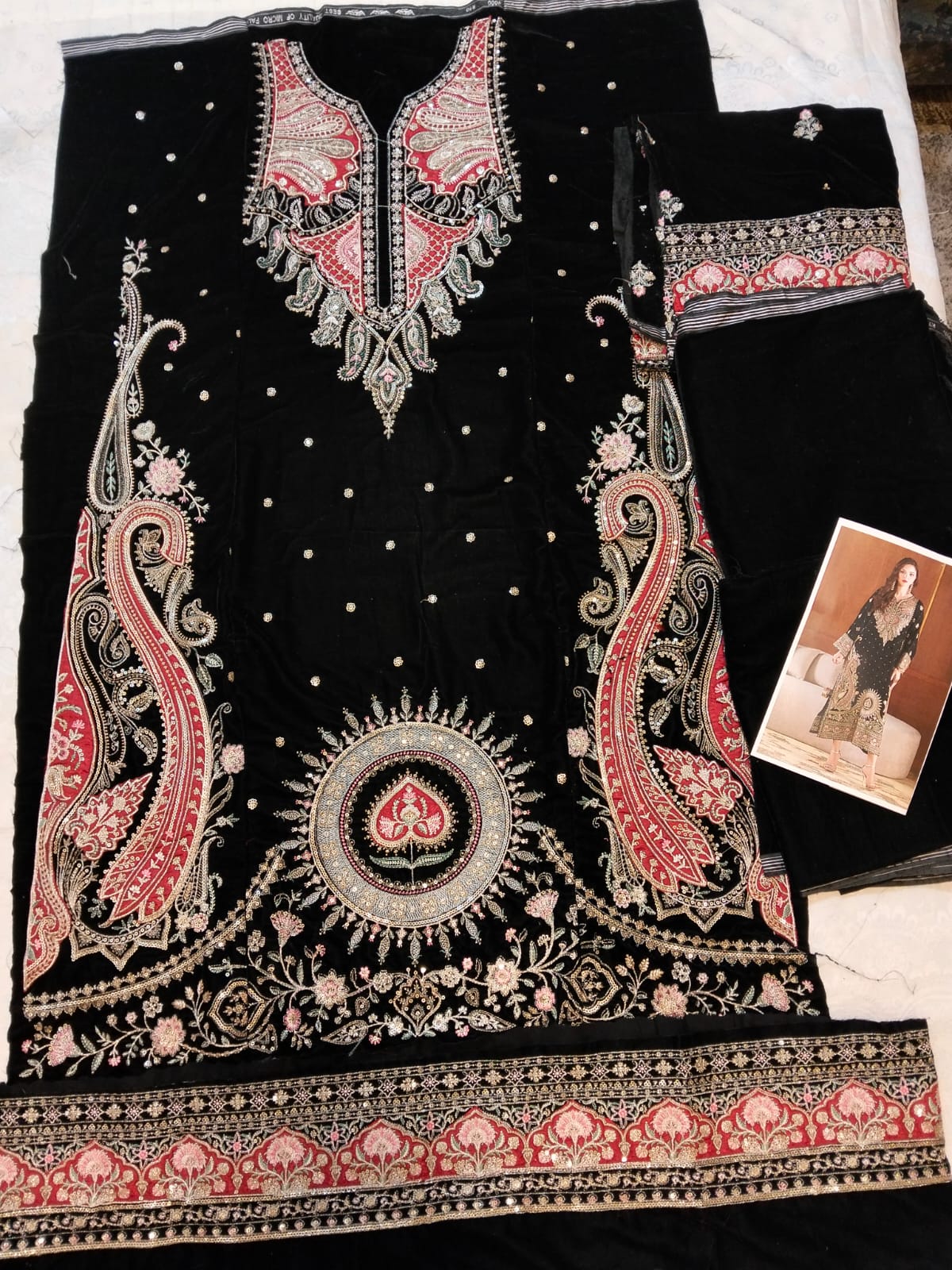 Ethnc Micro Velvet Black kaftan style 2 pc Hit Code E-1098