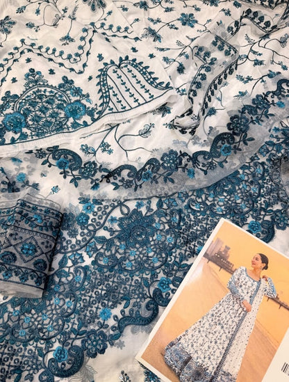 FAIZA SAQLAIN LAWN WHITE BLUE
