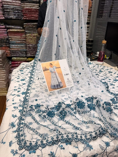 FAIZA SAQLAIN LAWN WHITE BLUE