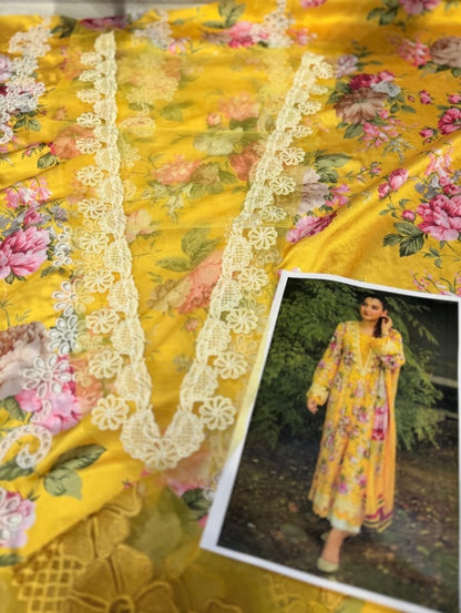 Aneelas Silk Print Yellow Hit Code&nbsp;