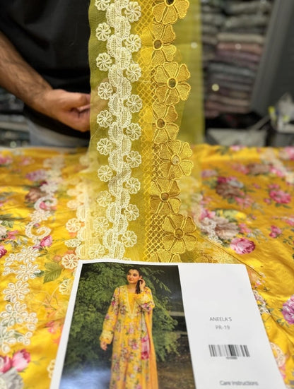 Aneelas Silk Print Yellow Hit Code&nbsp;