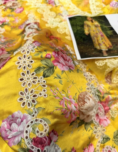 Aneelas Silk Print Yellow Hit Code&nbsp;