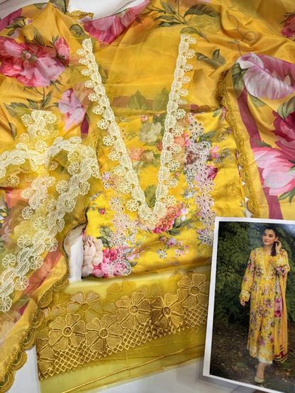 Aneelas Silk Print Yellow Hit Code&nbsp;