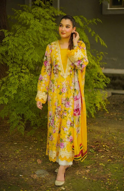 Aneelas Silk Print Yellow Hit Code&nbsp;