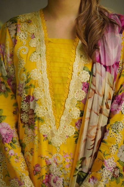 Aneelas Silk Print Yellow Hit Code&nbsp;