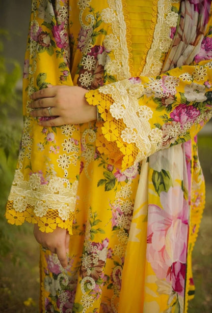 Aneelas Silk Print Yellow Hit Code&nbsp;