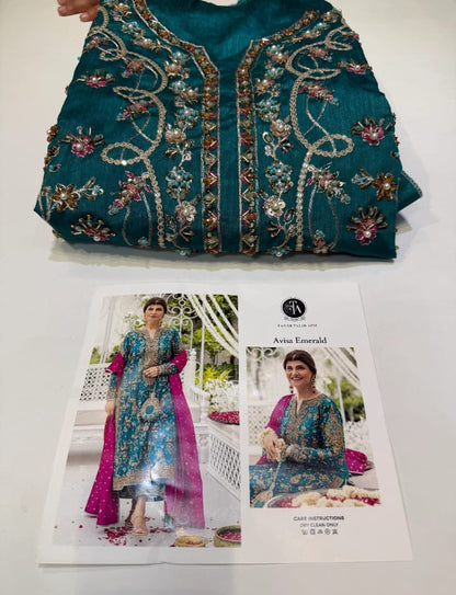 Farah Talib Aziz Avisa Emerald Raw Silk&nbsp;