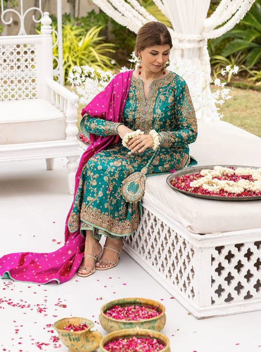 Farah Talib Aziz Avisa Emerald Raw Silk&nbsp;