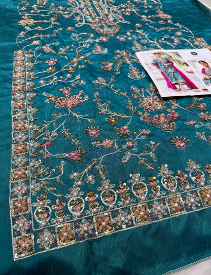 Farah Talib Aziz Avisa Emerald Raw Silk&nbsp;
