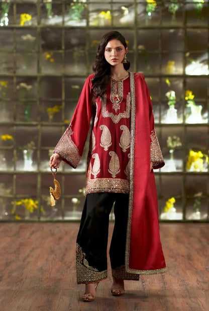 Ethnic Cherry Red Silk Print Hit Code&nbsp;