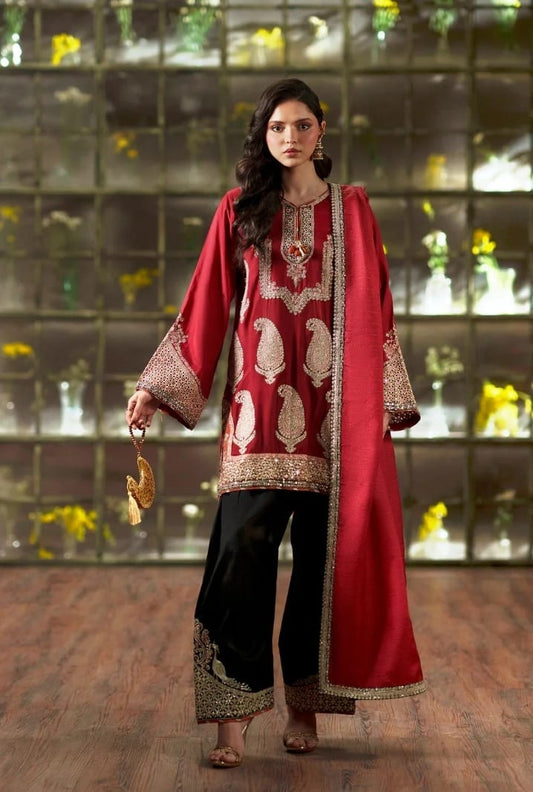 Ethnic Cherry Red Silk Print Hit Code&nbsp;