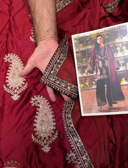 Ethnic Cherry Red Silk Print Hit Code&nbsp;