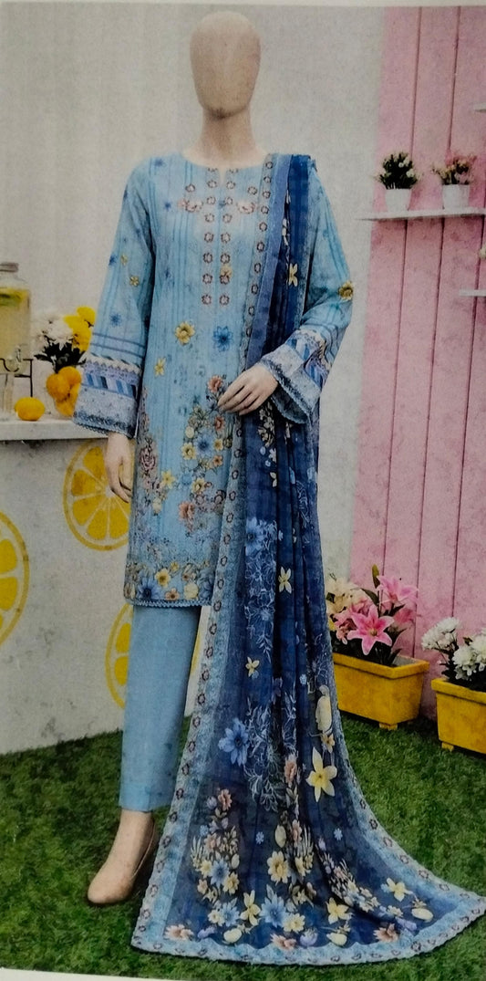 Bin saeed 3pc DRESS with Demond Embroided Dupta