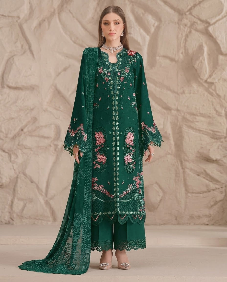 Bin ilyas Rose Embroided Viscose 3pc Hit Code 162-A