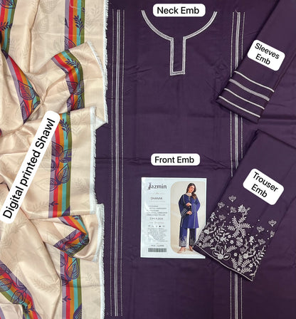 JAZMINE LUXURY DHANAK COLLECTION 3PC HIT CODE