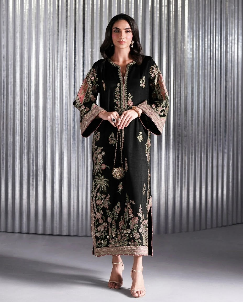 Ethnc silk kaftan style Embroided 2-Piece Hit Code E-1135