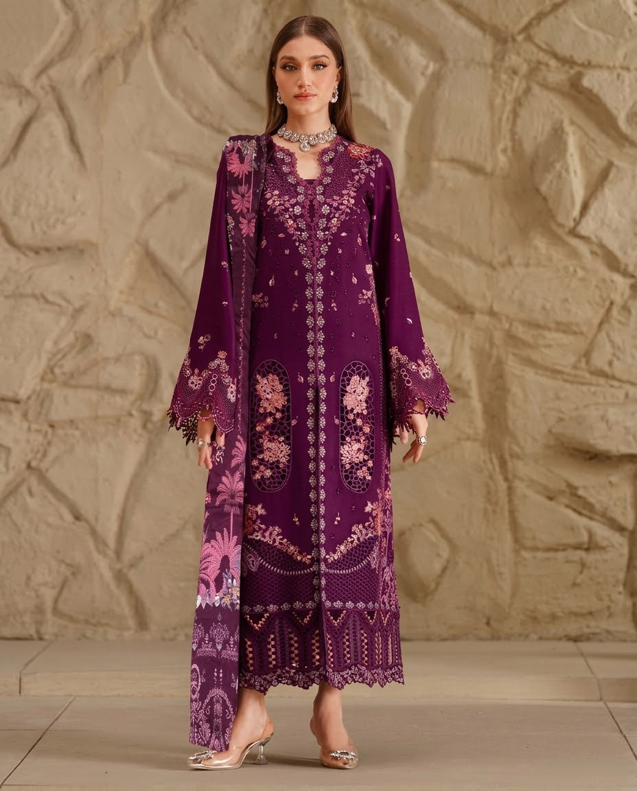 Bin ilyas Rose Embroided Viscose 3pc Hit Code
