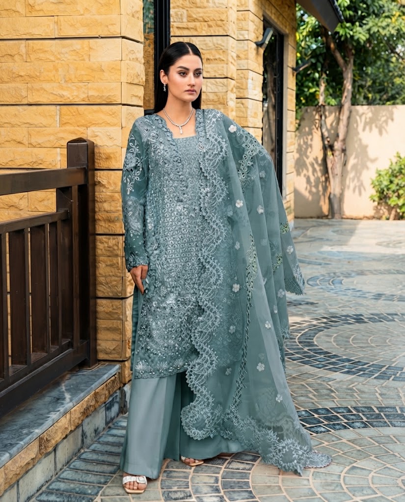 Laila Mishra Organza 3PC Fancy Dress – Wedding Wear Folder