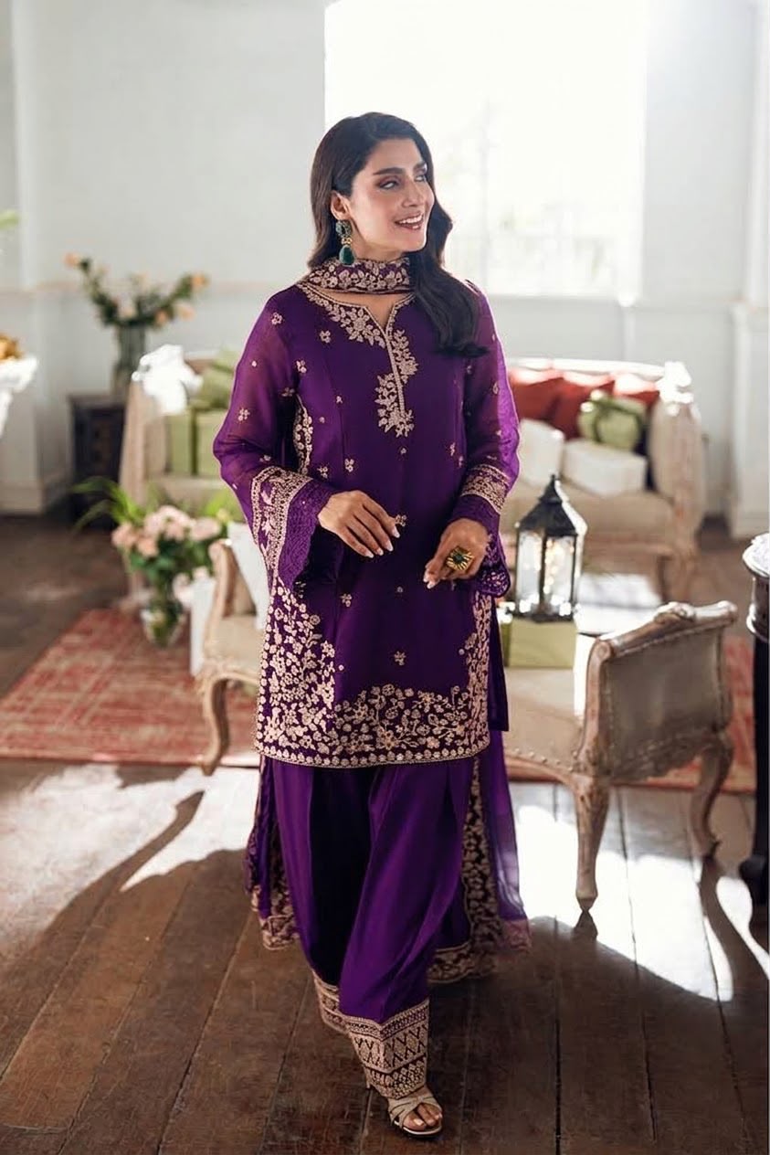 AZURE LUXURY DHANAK COLLECTION 3PC HIT CODE 7619