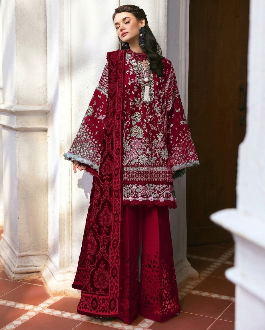 Republic Embroided Dhanak Vs Plachi Shwal 3Pc Hit Code D-05 B Nyra