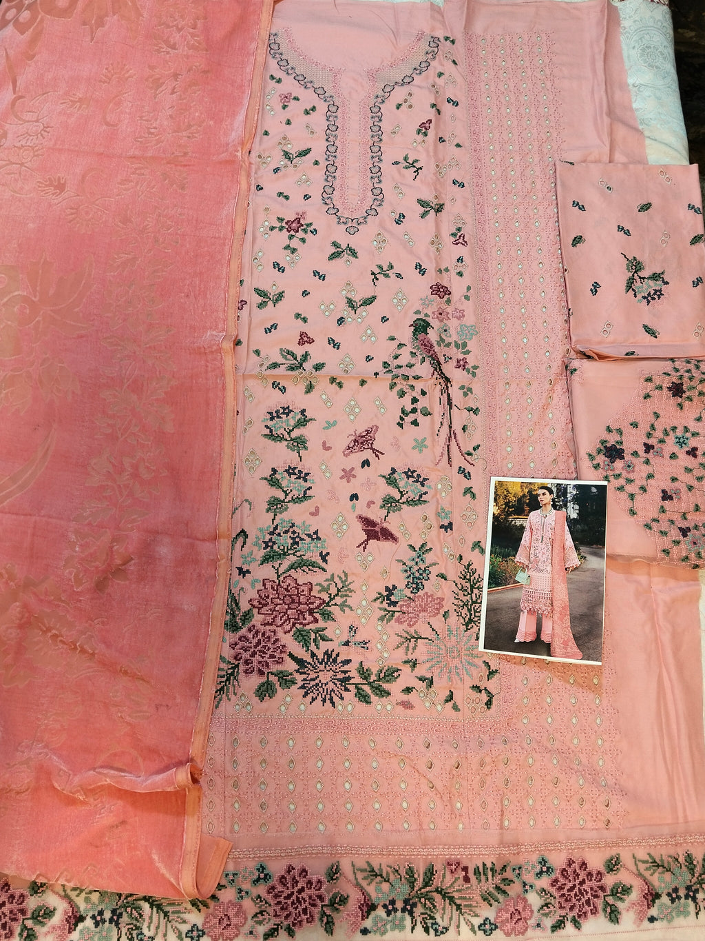 Republic Embroided Dhanak Vs Plachi Shwal 3Pc Hit Code D05