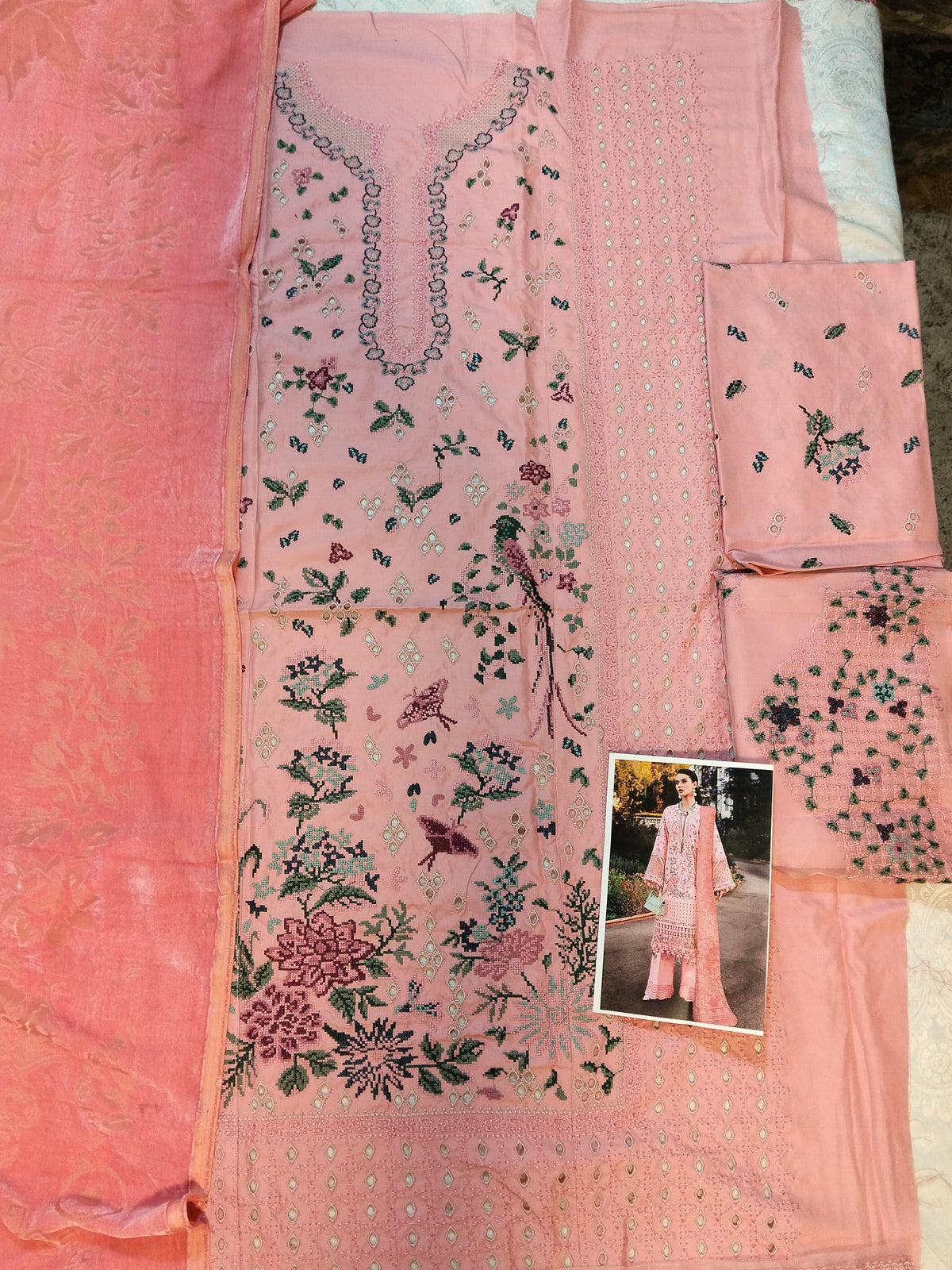 Republic Embroided Dhanak Vs Plachi Shwal 3Pc Hit Code D05