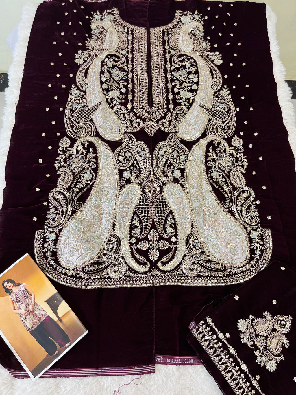 Ethnic Micro Velvet Embroided Hit code 2pc E1211