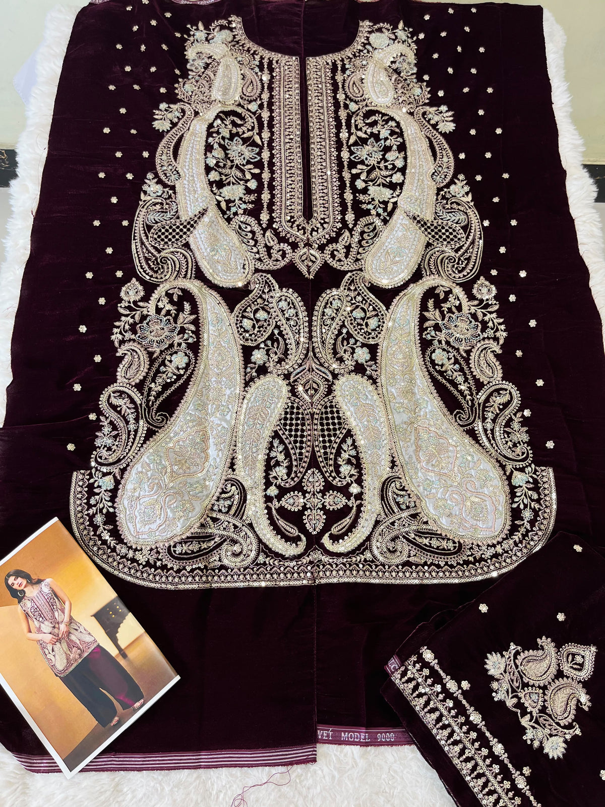 Ethnic Micro Velvet Embroided Hit code 2pc E1211