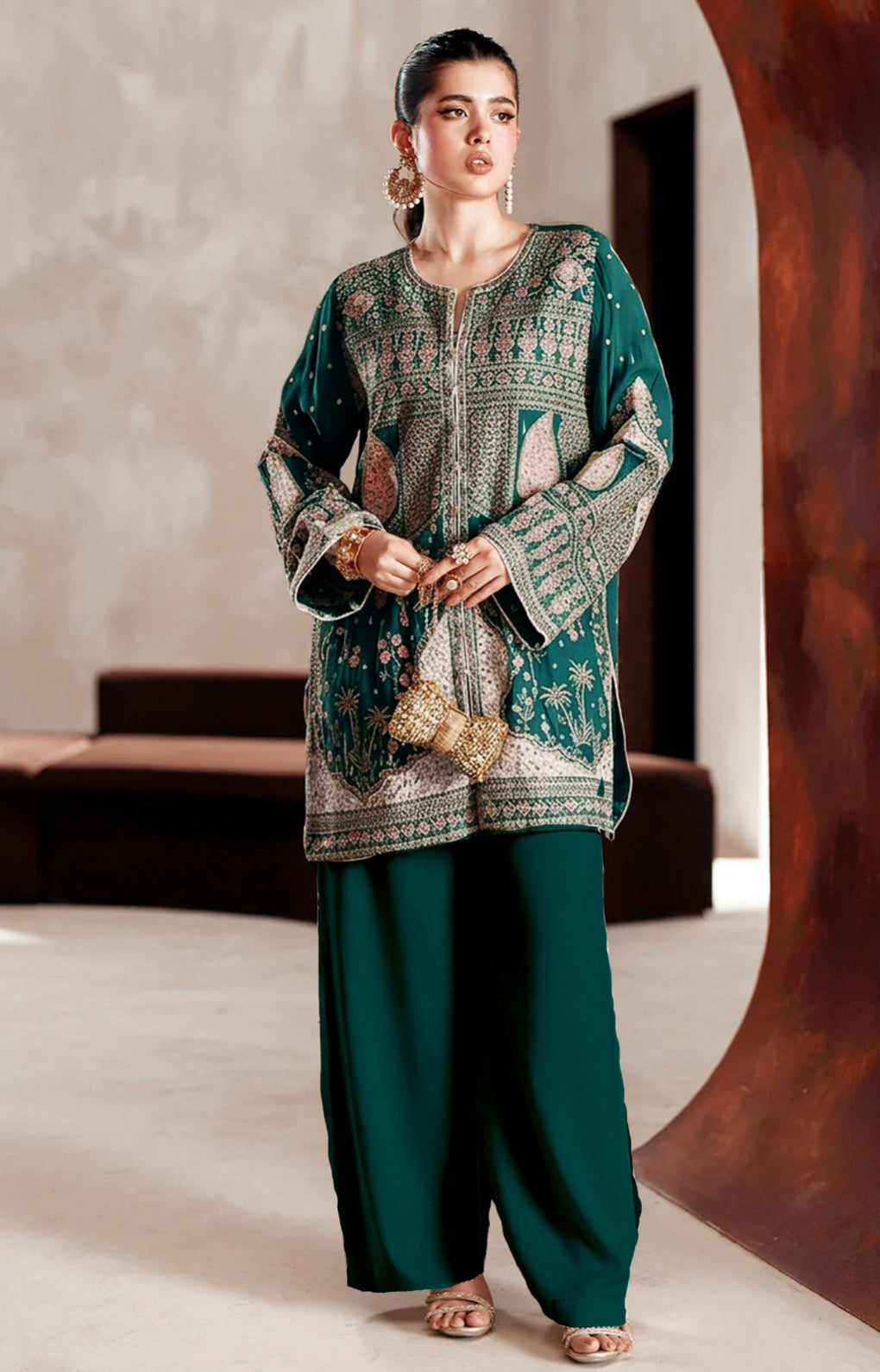 Ethnic Ice Green 2Pc Embroided Micro Velvet Hit Code E719