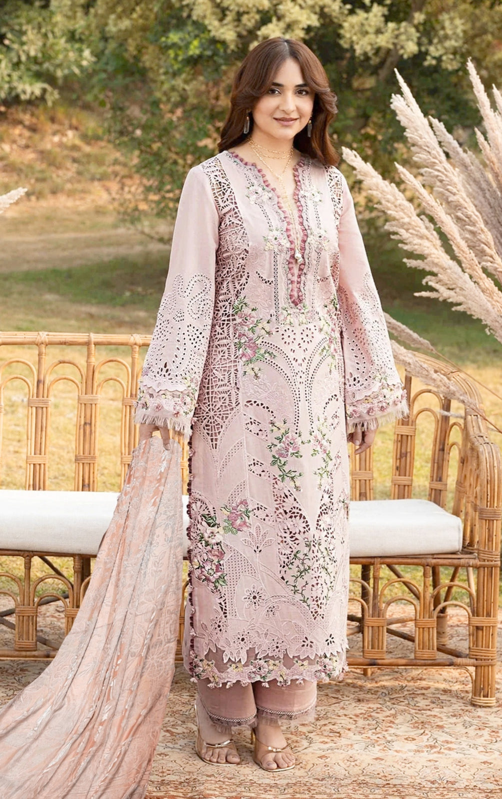 Elaf Embroided Dhanak with plachi Shwal Hit code 02A
