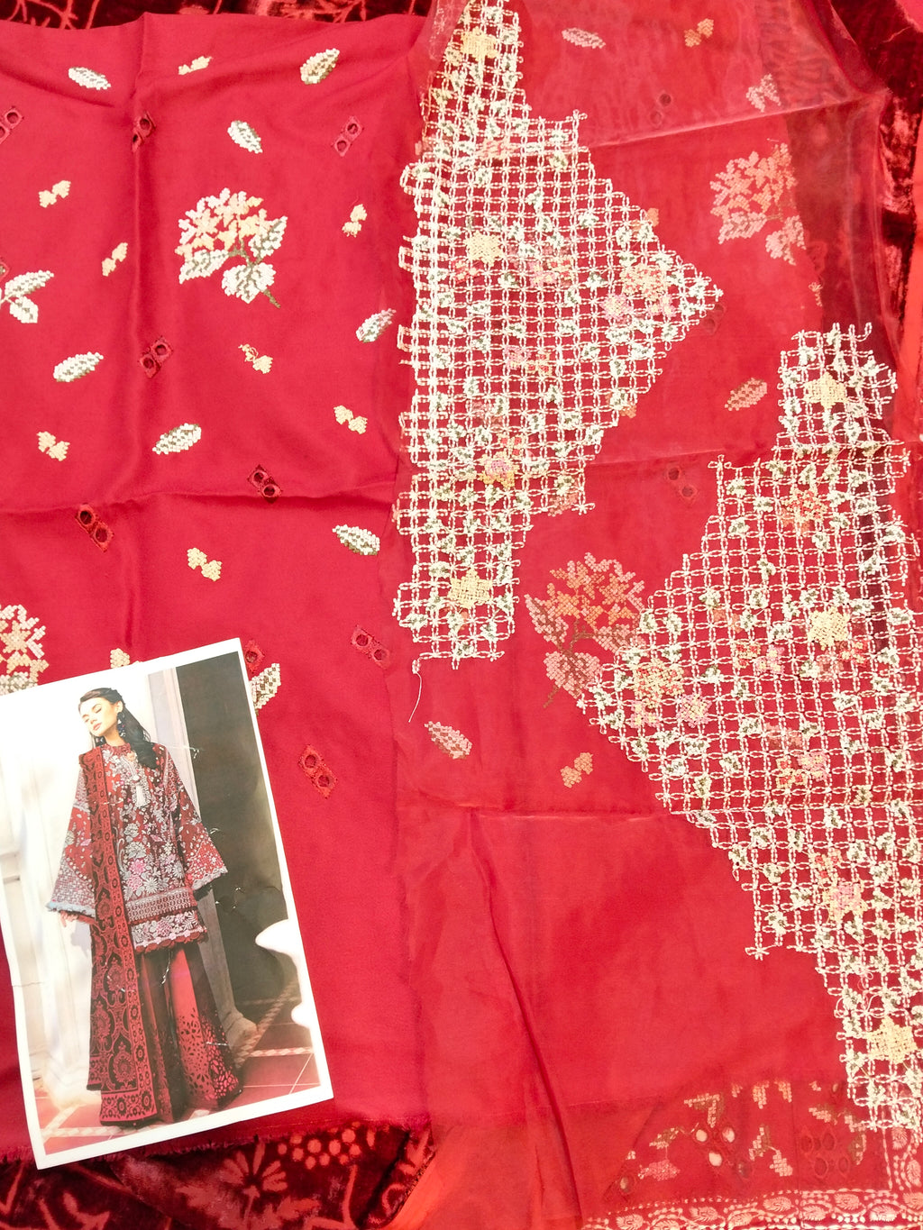 Republic Embroided Dhanak Vs Plachi Shwal 3Pc Hit Code D-05 B Nyra